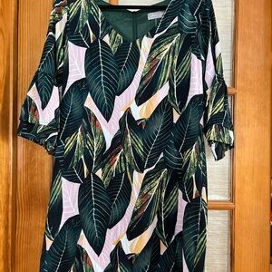 Leaf Print Dress with Green and Pink